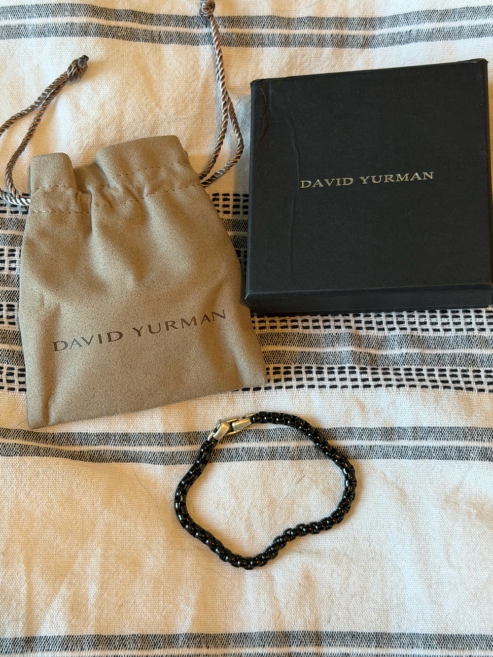 David Yurman Black Chain Bracelet with Brushed Silver Clasp